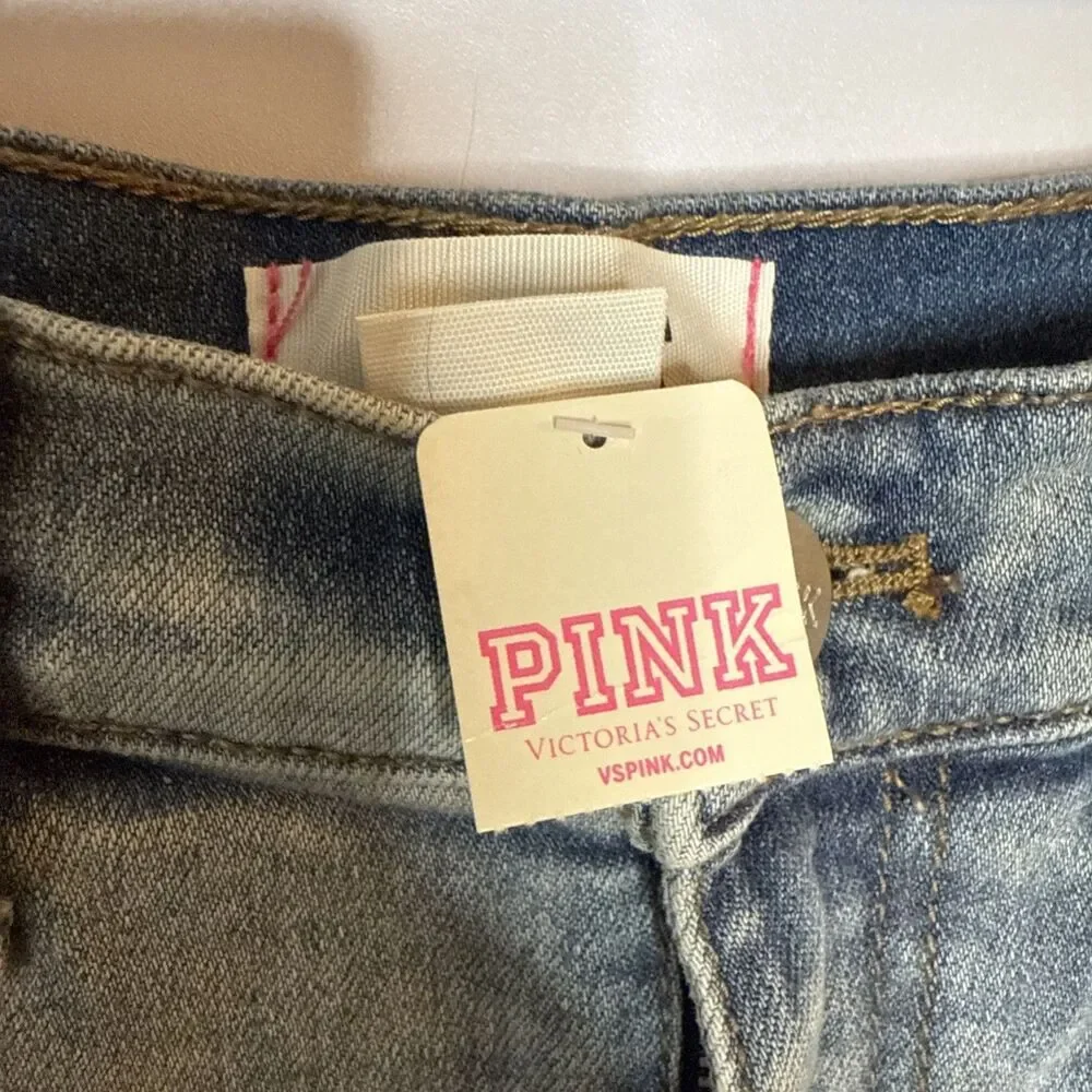 Pink Victoria Secret High‎ Waisted Cut off Shorts Womens 10 Blue Denim Frayed